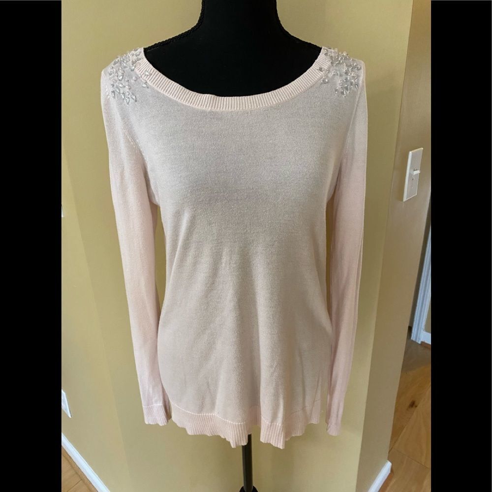 Smart set size small light pink long sleeve sweater with decorative bow in back